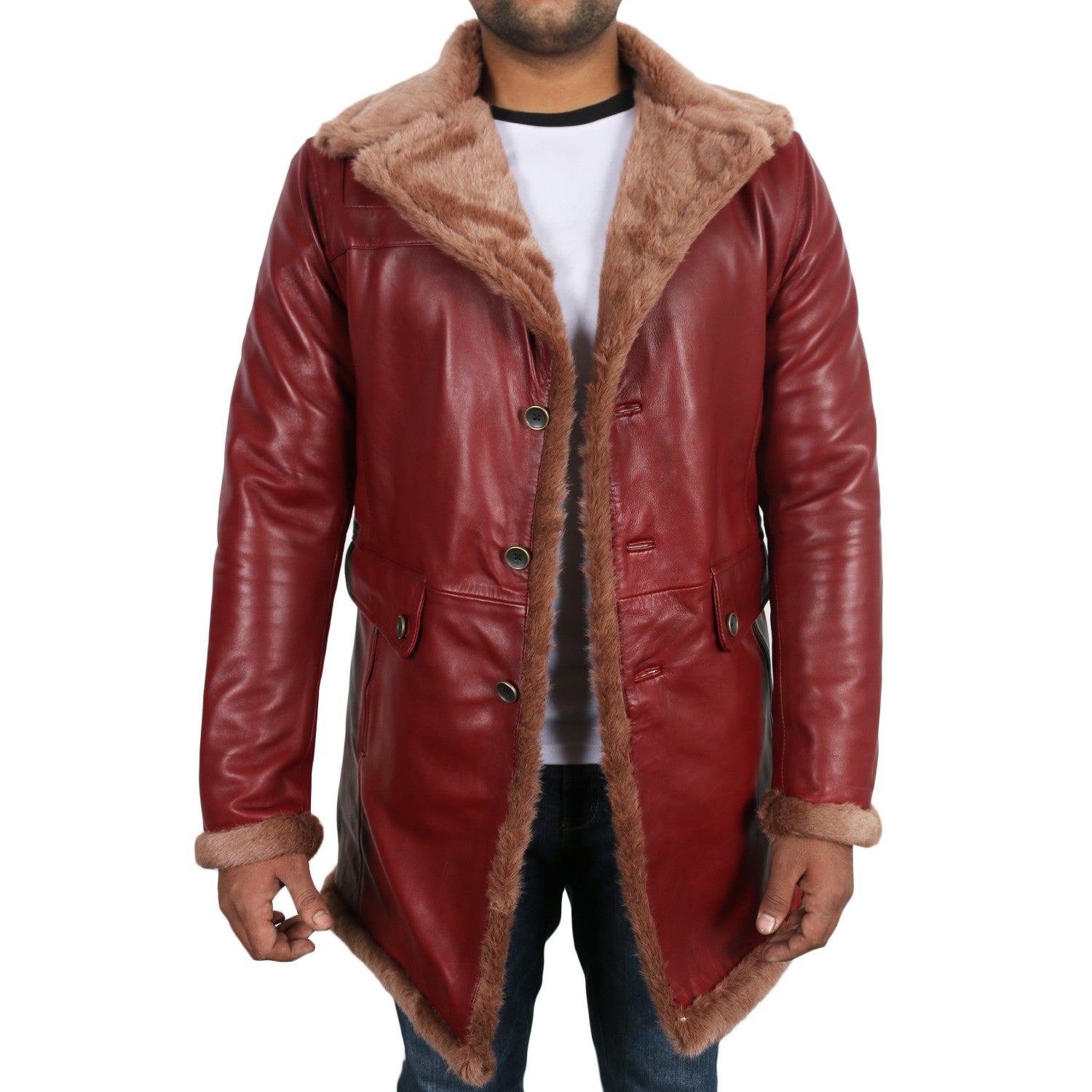 Men's Maroon Genuine Lambskin Leather Coat