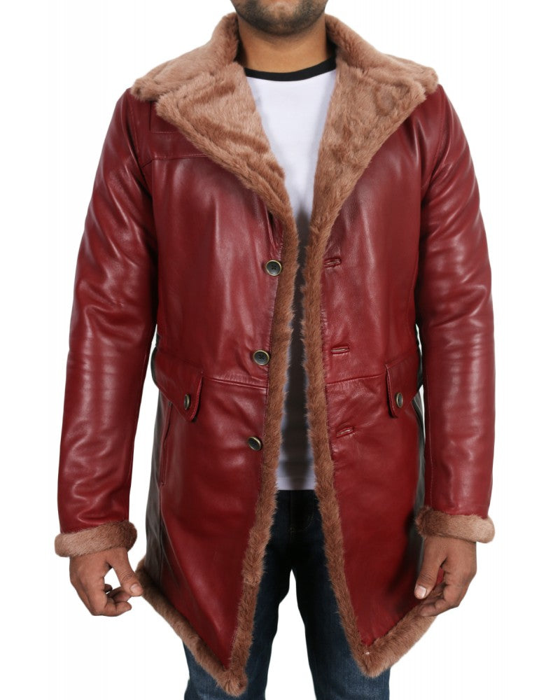 Men's Maroon Genuine Lambskin Leather Coat