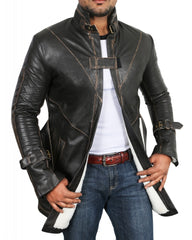 Men's Genuine Cow Rub Off Leather Coat (Trench Coat)