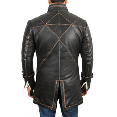 Men's Genuine Cow Rub Off Leather Coat (Trench Coat)