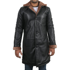 Men's Black Genuine Lambskin Leather Long Coat