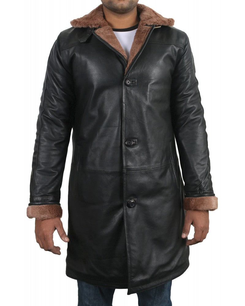 Men's Black Genuine Lambskin Leather Long Coat