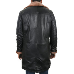 Men's Black Genuine Lambskin Leather Long Coat