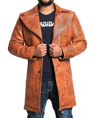 Men's Brown Lambskin Leather Coat (Blazer Coat)