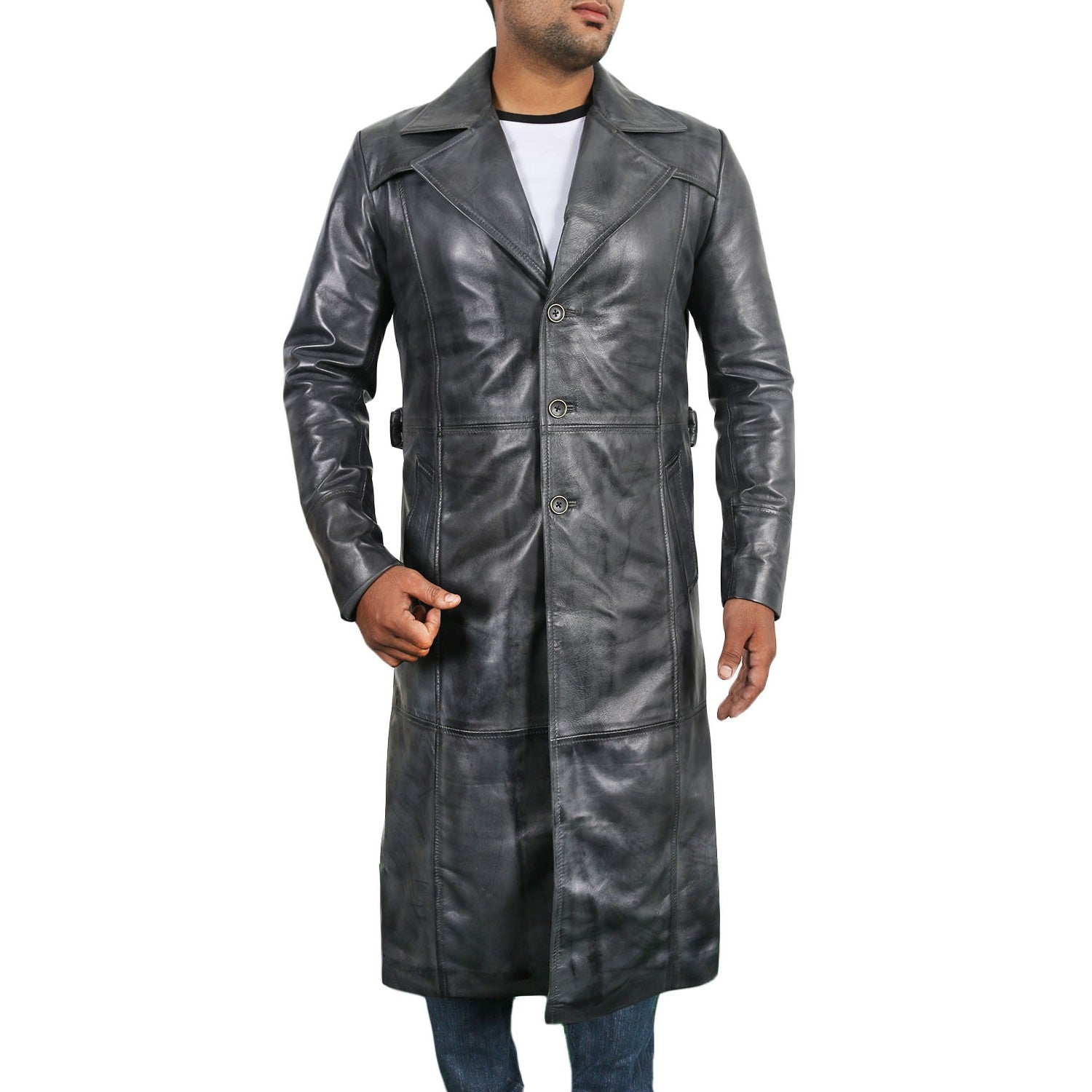 Versatile Men's Black Lambskin Leather Coat