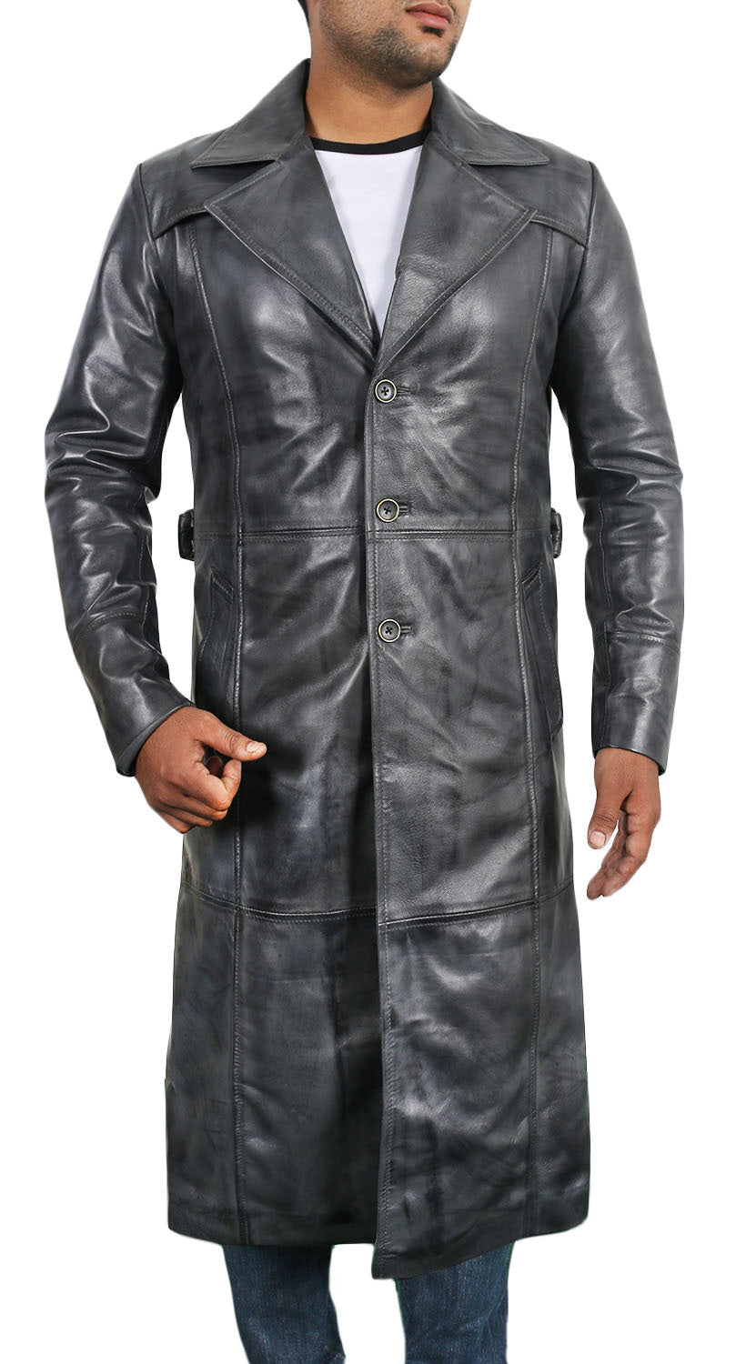 Versatile Men's Black Lambskin Leather Coat