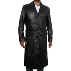 Men's Black Lambskin Leather Long Coat