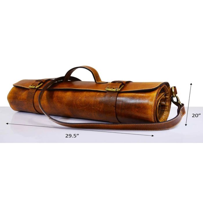 LEATHER CHEF KNIFE ROLL - CARAMEL BROWN