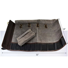 LEATHER KNIFE ROLL DARK BROWN