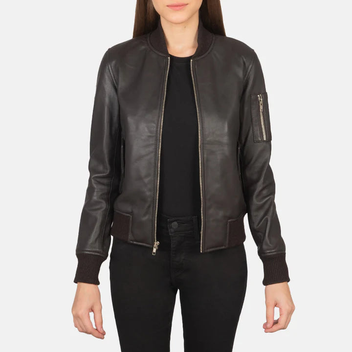 Ava MA-1 Brown Leather Bomber Jacket
