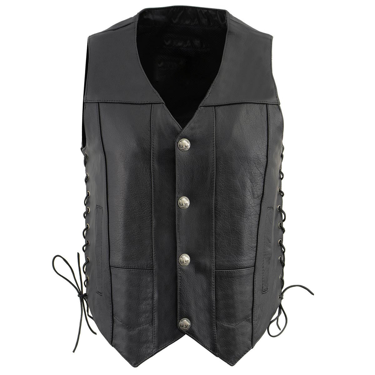 Men's Classic V-Neck Black Motorcycle Leather Vest