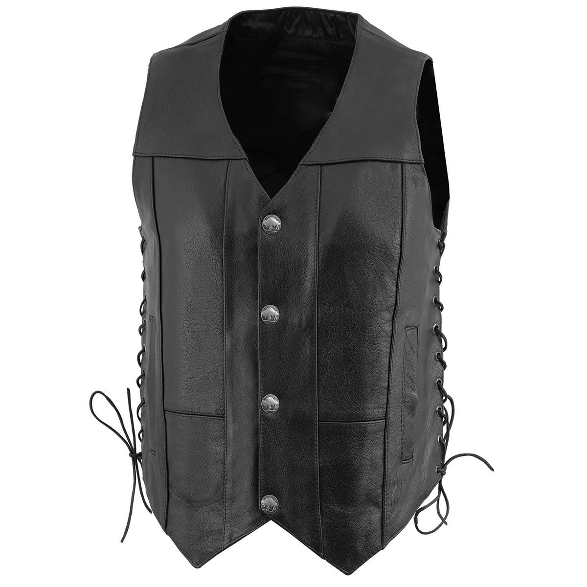 Men's Classic V-Neck Black Motorcycle Leather Vest