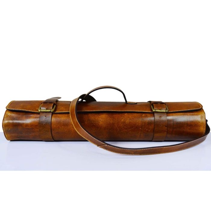 LEATHER CHEF KNIFE ROLL - CARAMEL BROWN