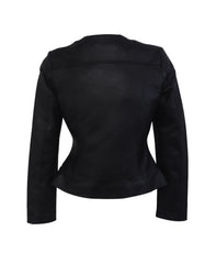 Women Round Necked Black Leather Jacket