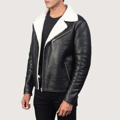 Alberto White Shearling Black Leather Jacket