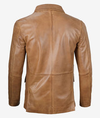 Men's Two Button Classic Camel Brown Leather Blazer