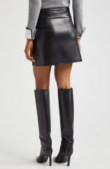 Edge Line Side Button Faux Leather Skirt