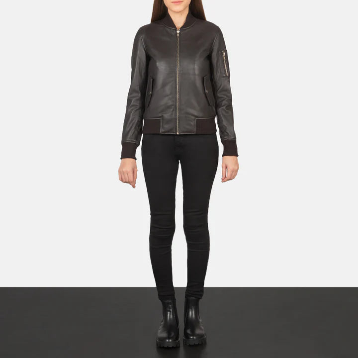 Ava MA-1 Brown Leather Bomber Jacket