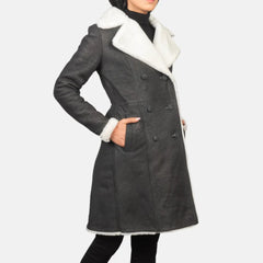 Amie Black Double Breasted Shearling Coat