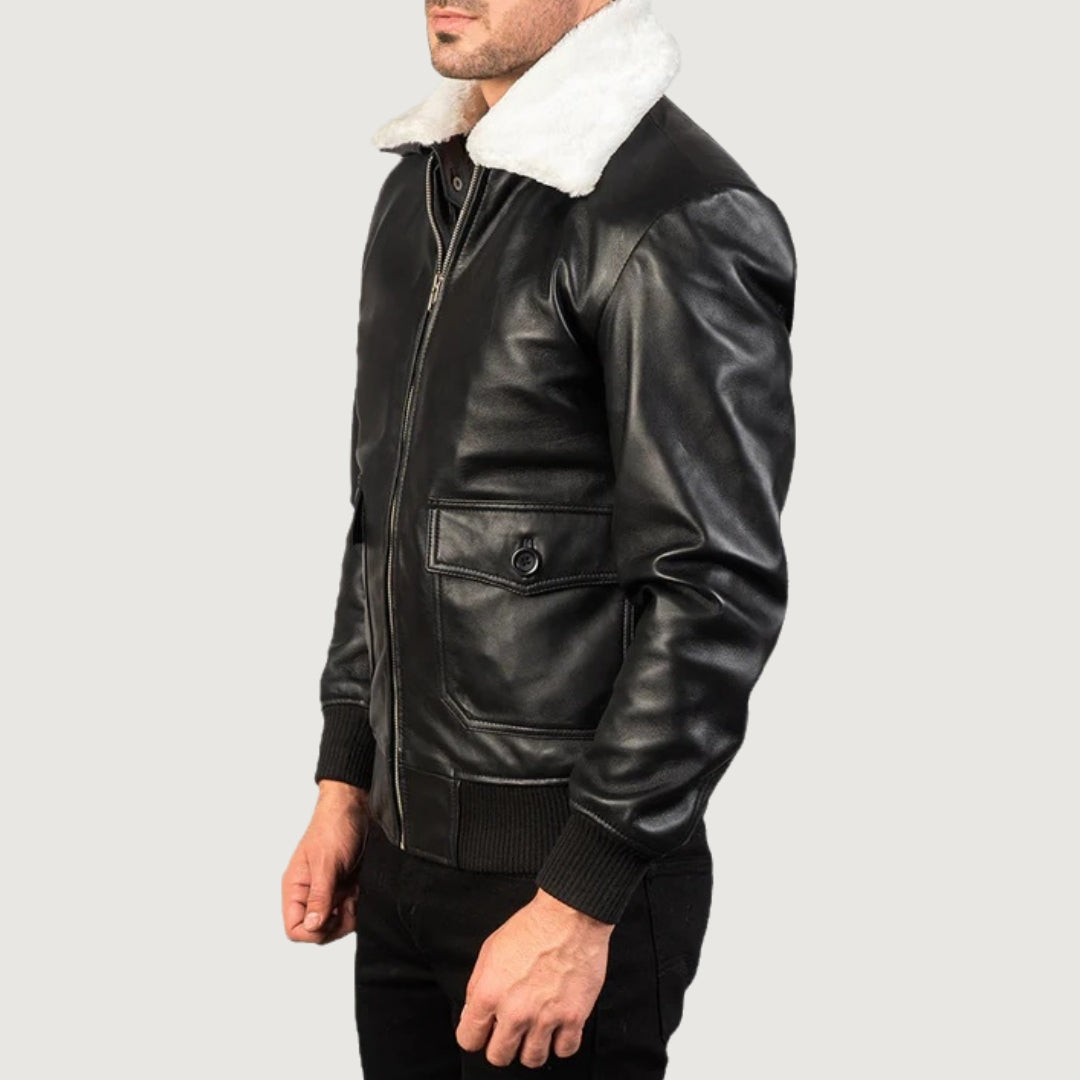 Airin G-1 Black & White Leather Bomber Jacket