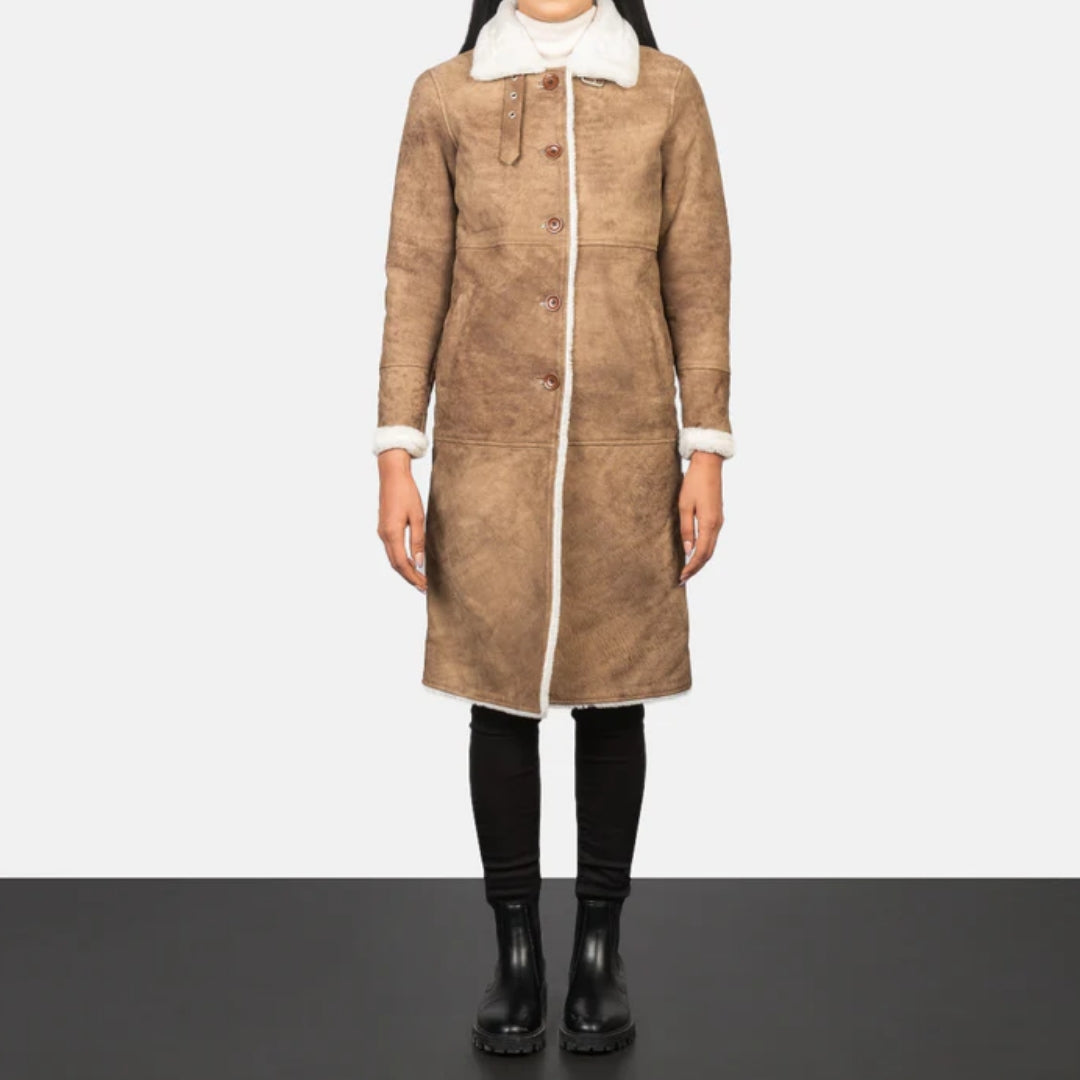 Alina Shearling Brown Leather Coat