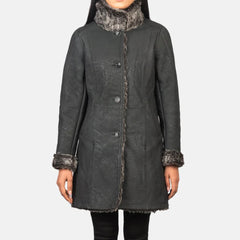 Erica Shearling Black Leather Coat