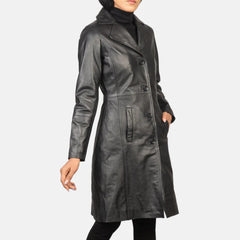 Alexis Black Single Breasted Leather Coat