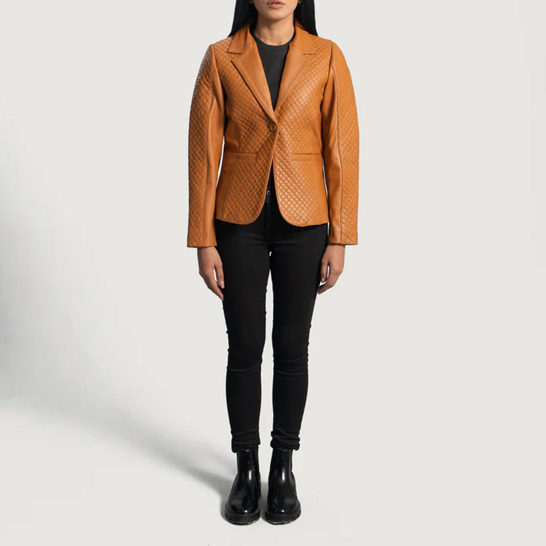 Cora Quilted Brown Leather Blazer