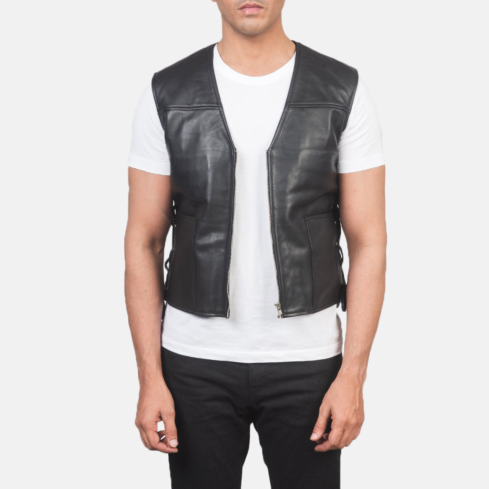 Brandon Black Leather Vest