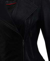 Women Round Necked Black Leather Jacket