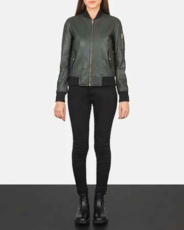 Ava MA-1 Green Leather Bomber Jacket