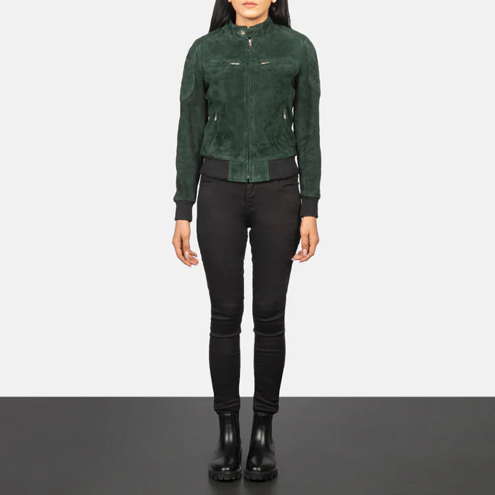 Zenna Green Suede Bomber Jacket
