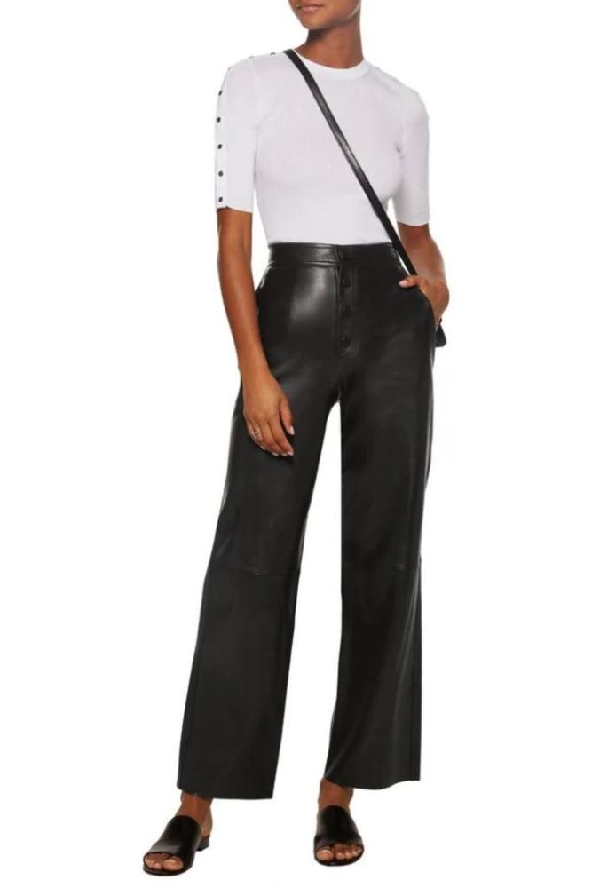 LOEWE WOMEN'S BLACK LEATHER PANTS