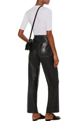 LOEWE WOMEN'S BLACK LEATHER PANTS