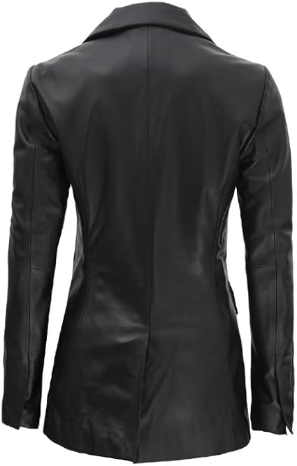 Breanna Women Double Breasted Black Leather Blazer