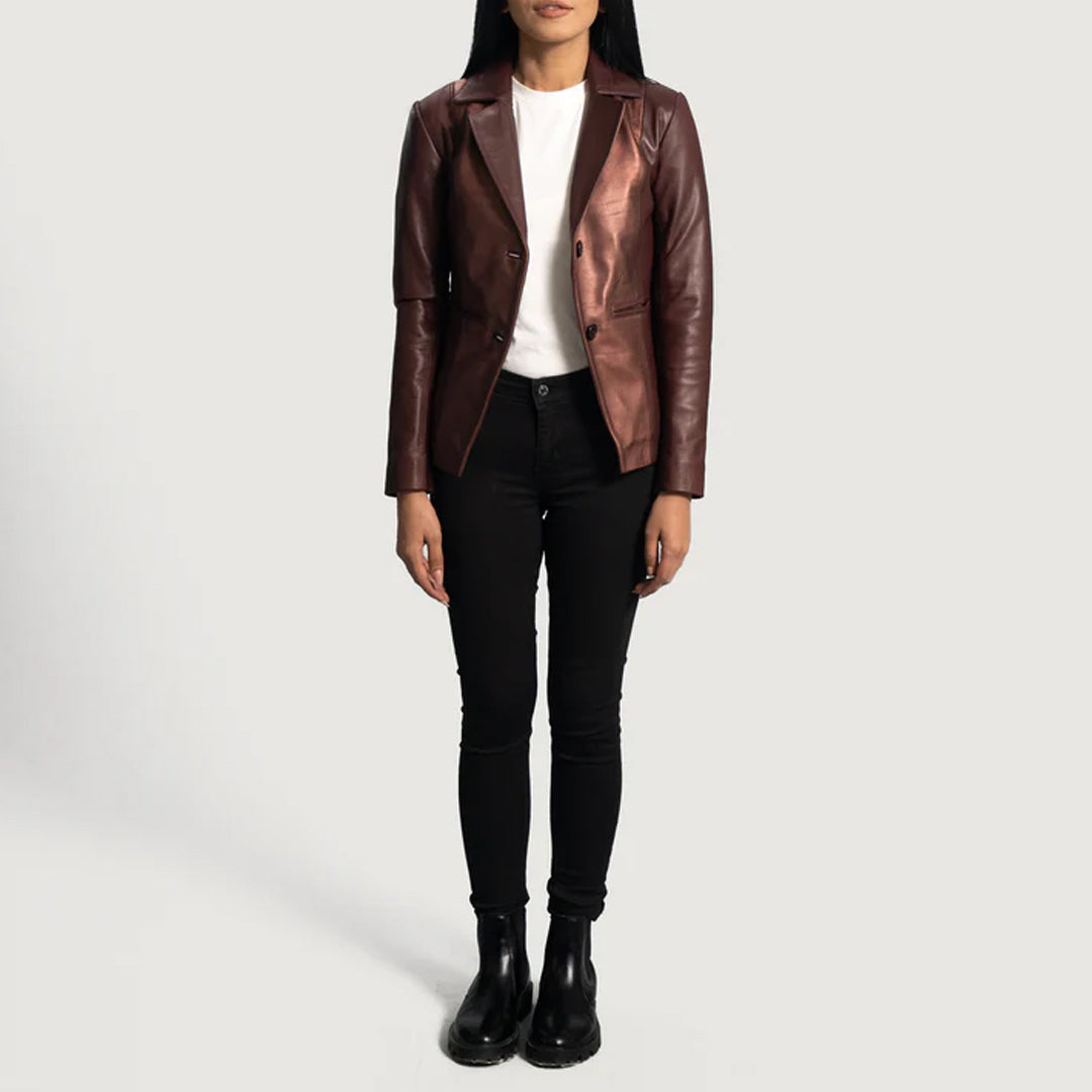Ruby Metallic Maroon Leather Blazer