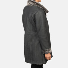 Erica Shearling Black Leather Coat