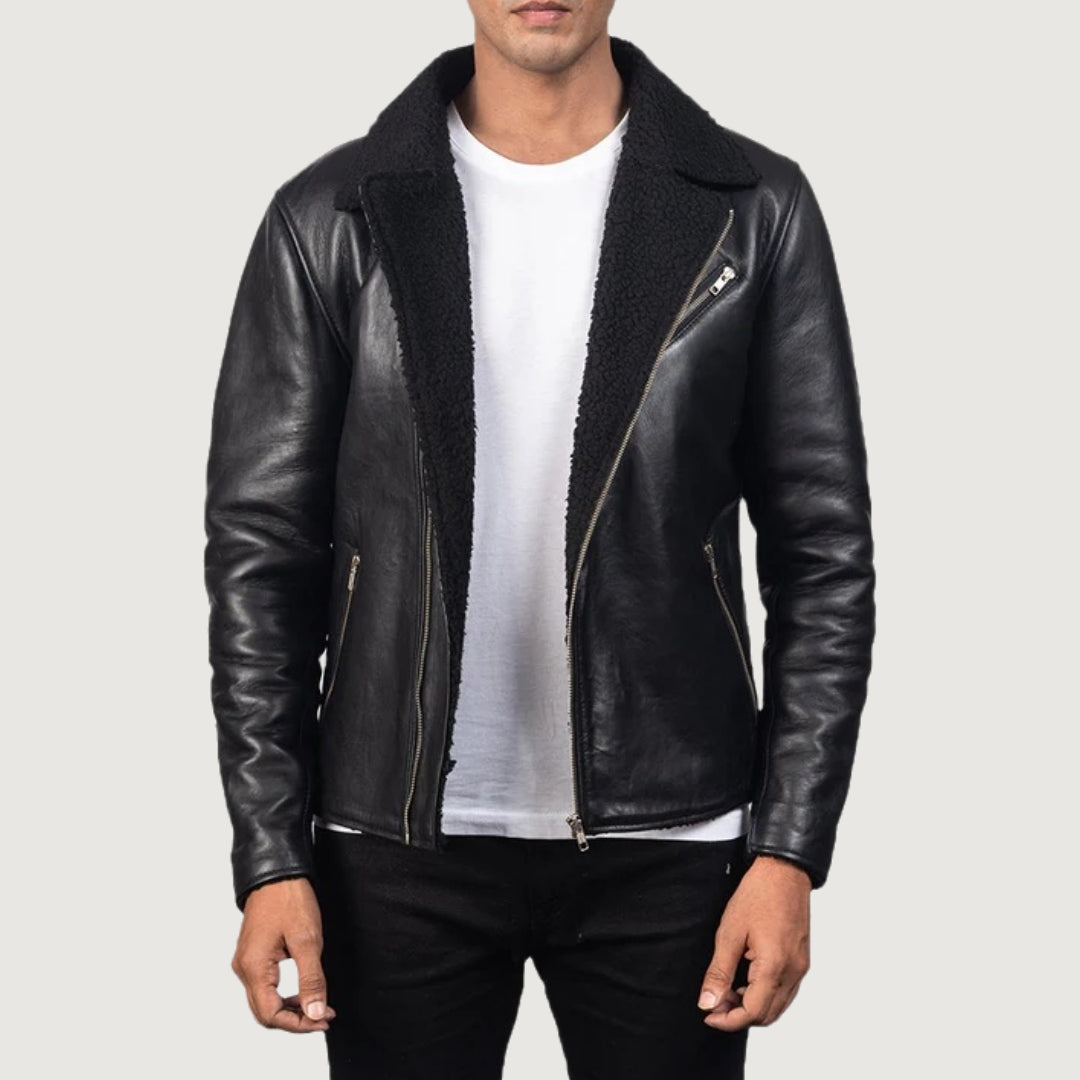 Alberto Shearling Black Leather Jacket
