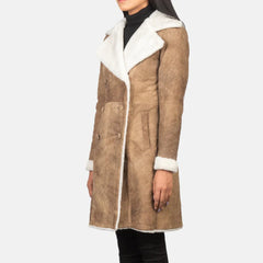 Amie Distressed Brown Double Breasted Shearling Coat