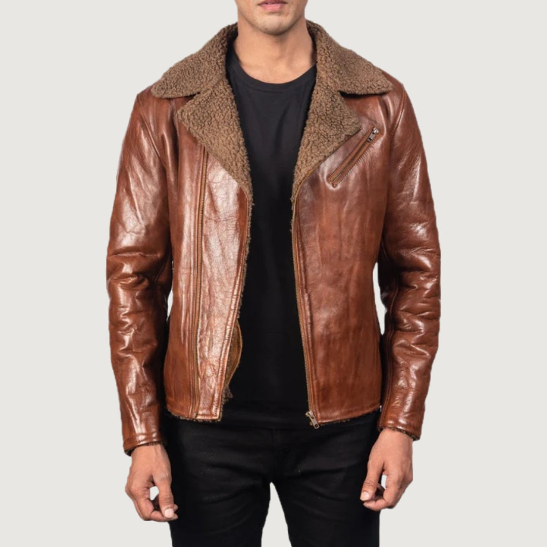 Alberto Shearling Brown Leather Jacket