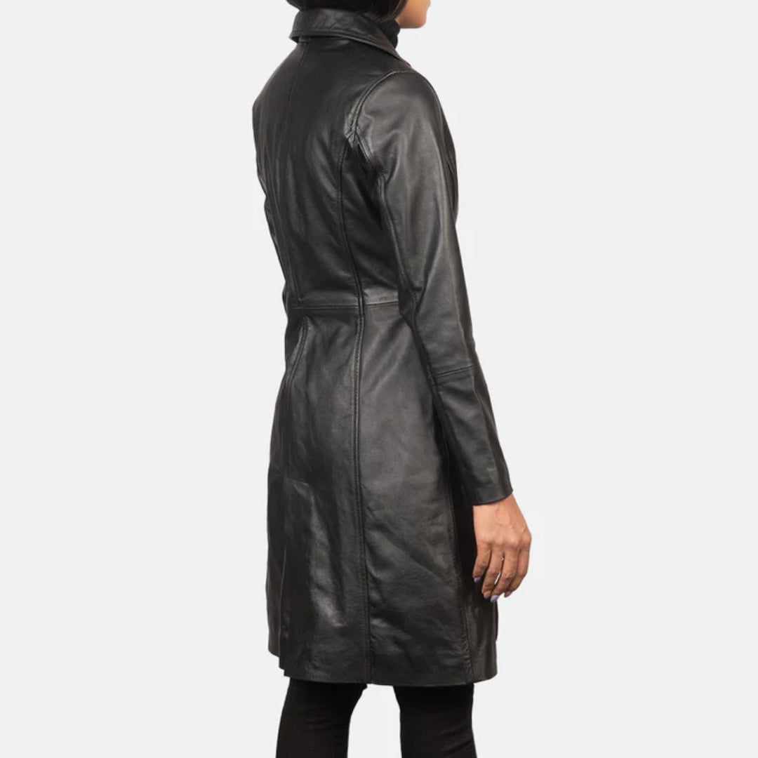 Alexis Black Single Breasted Leather Coat