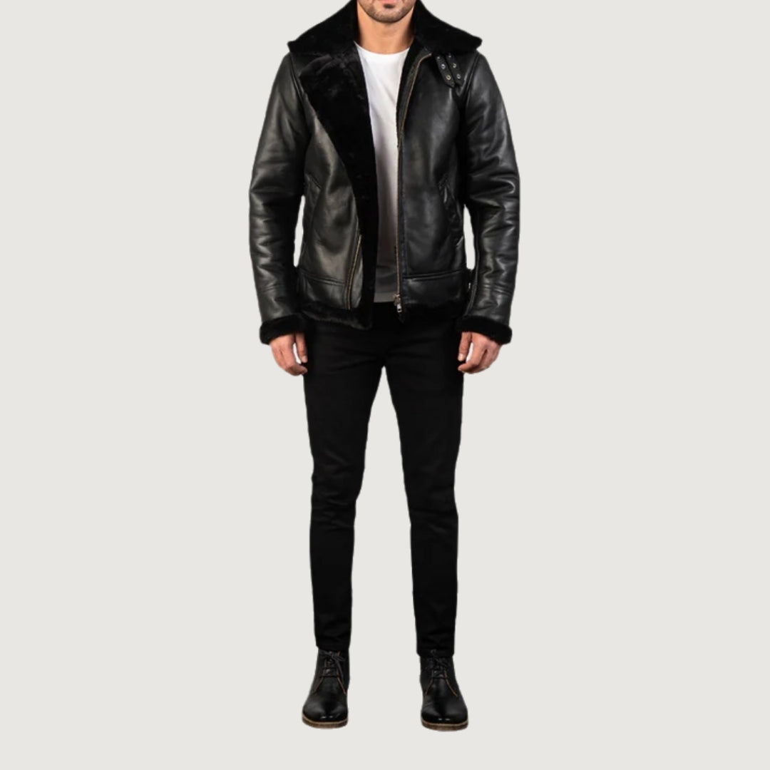 Francis B-3 Black Leather Bomber Jacket