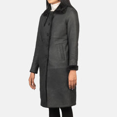 Alina Shearling Black Leather Coat