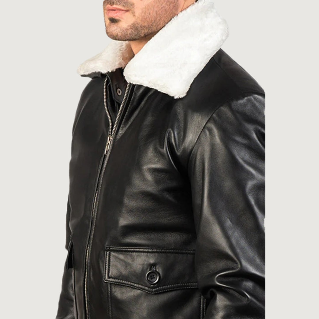 Airin G-1 Black & White Leather Bomber Jacket