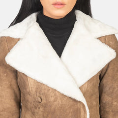 Amie Distressed Brown Double Breasted Shearling Coat