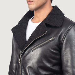 Alberto Shearling Black Leather Jacket