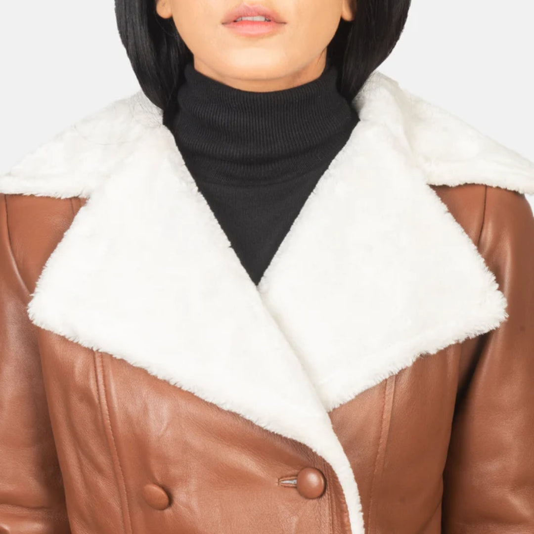Amie Brown Double Breasted Shearling Coat