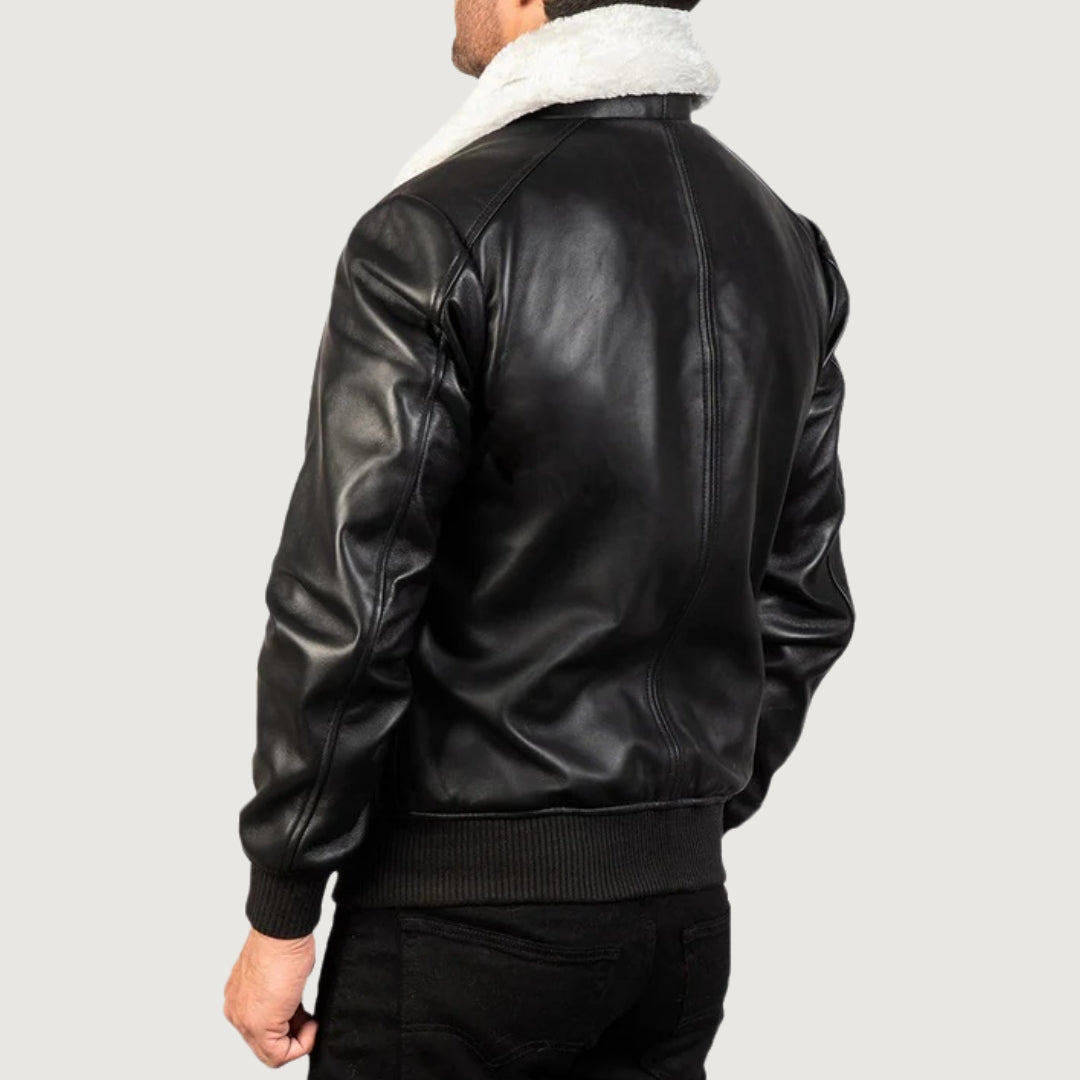 Airin G-1 Black & White Leather Bomber Jacket