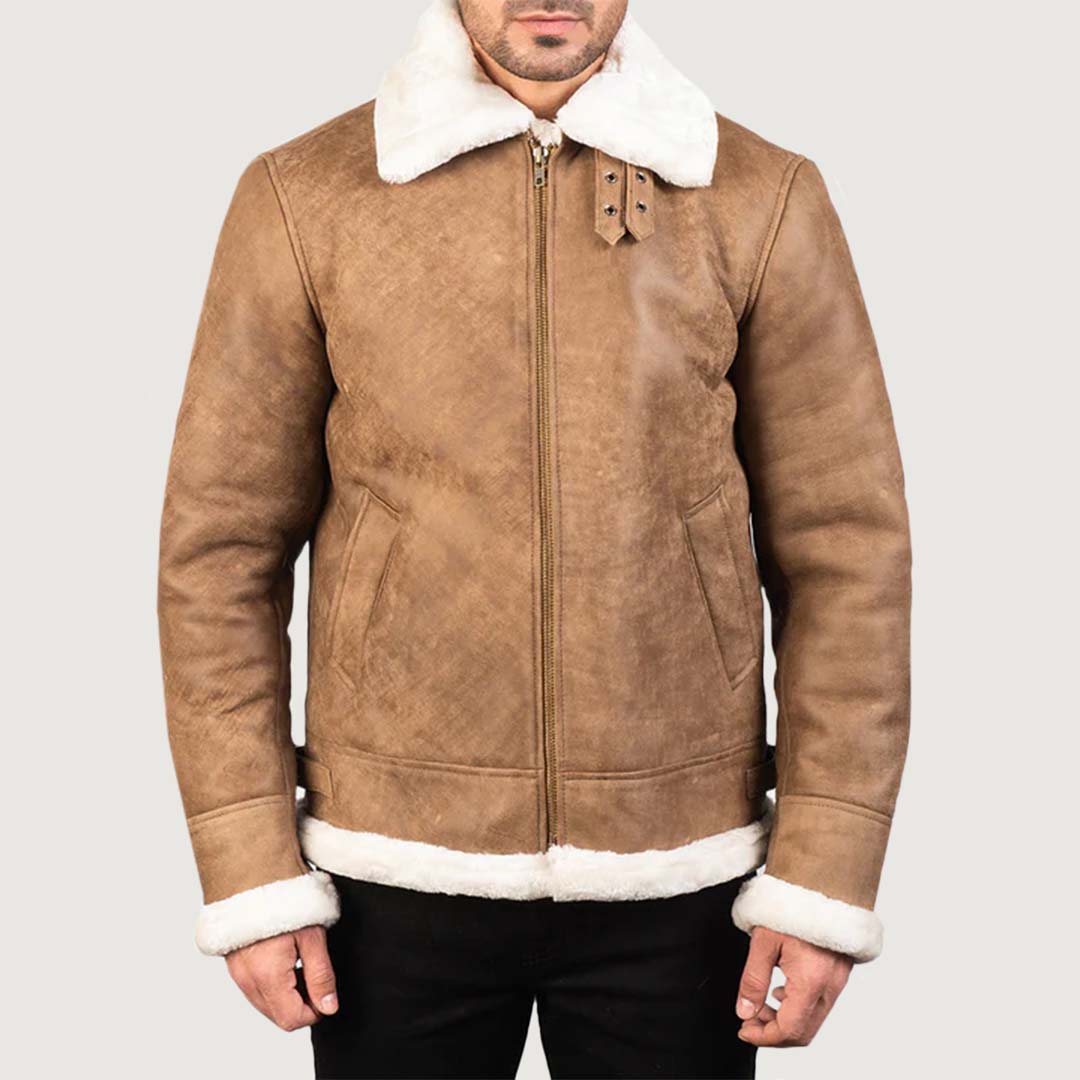 Francis B-3 Distressed Brown Leather Bomber Jacket