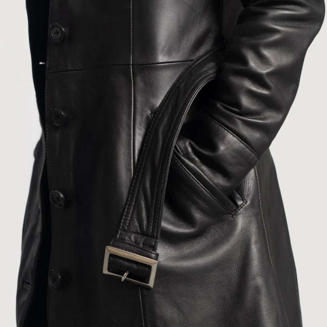 Moonlight Black Leather Trench Coat